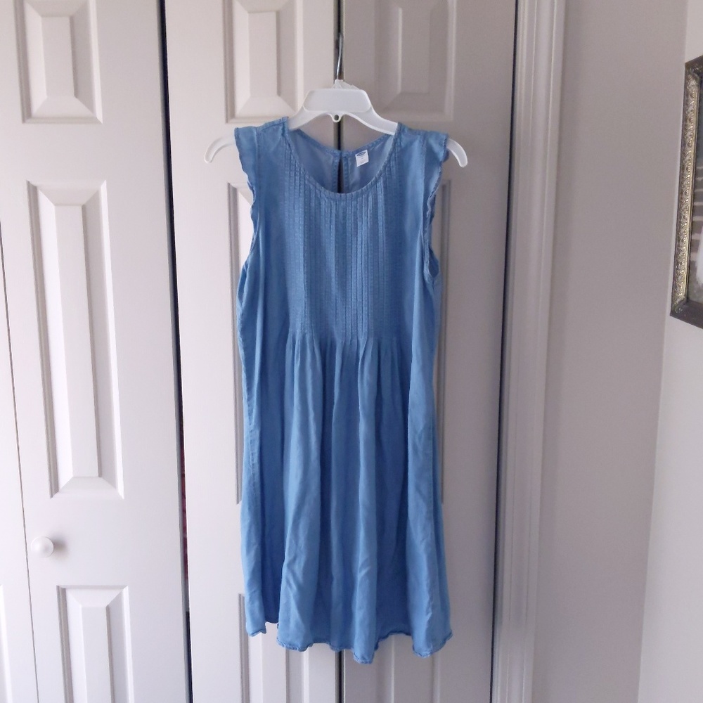 Blue Chambray Flutter Sleeve Pintuck Spring Dress
